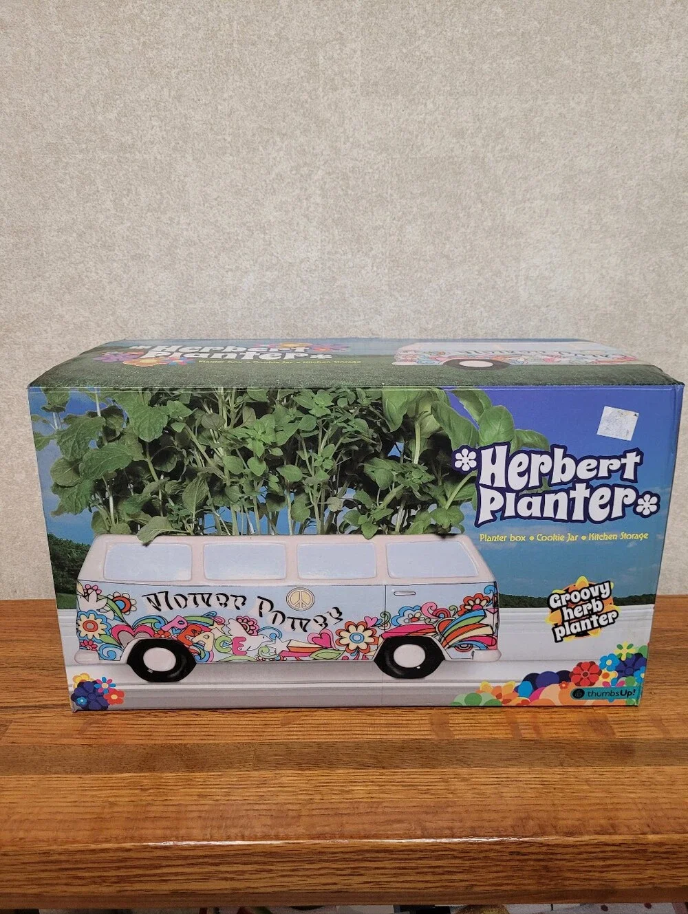 🌼 Ceramic Cookie Jar or Herb Planter Groovy Hippie Floral Van Design.